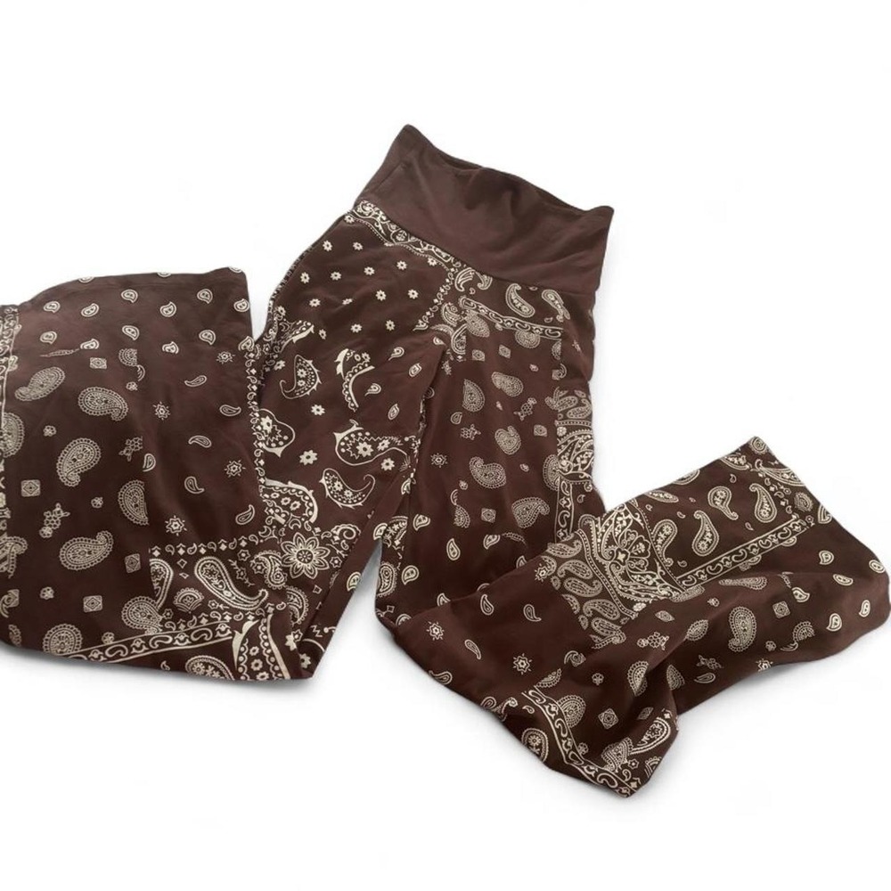 Brown Bandana Paisley Flare Leggings XXS NWT